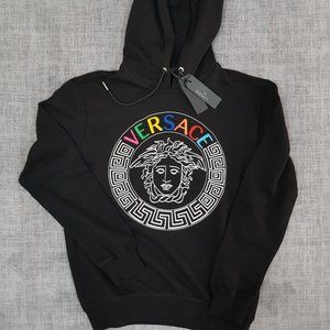 Versace Men Logo Embroidered Black Hoodie